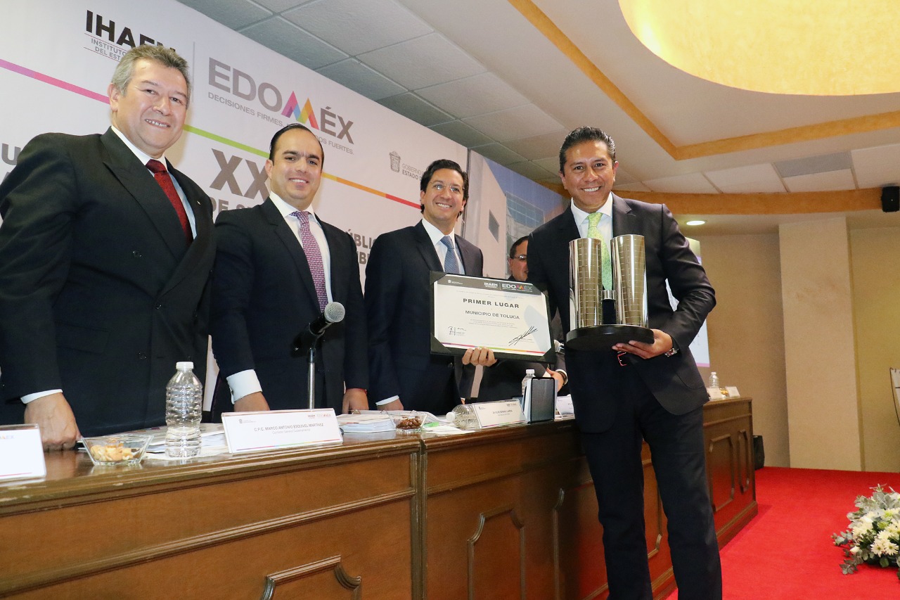 Toluca recibe el primer lugar en todo el Estado de México por el mejor manejo de la hacienda pública y finanzas municipales