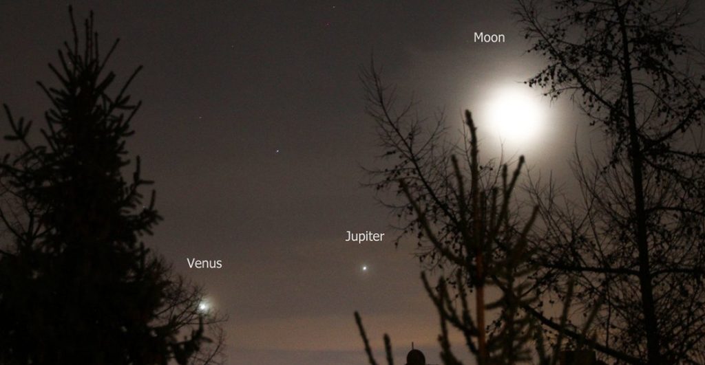 Alineación de la luna, júpiter y venus