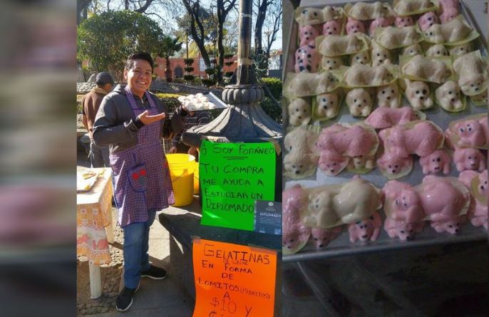 Joven mexiquense vende gelatinas para pagar sus estudios