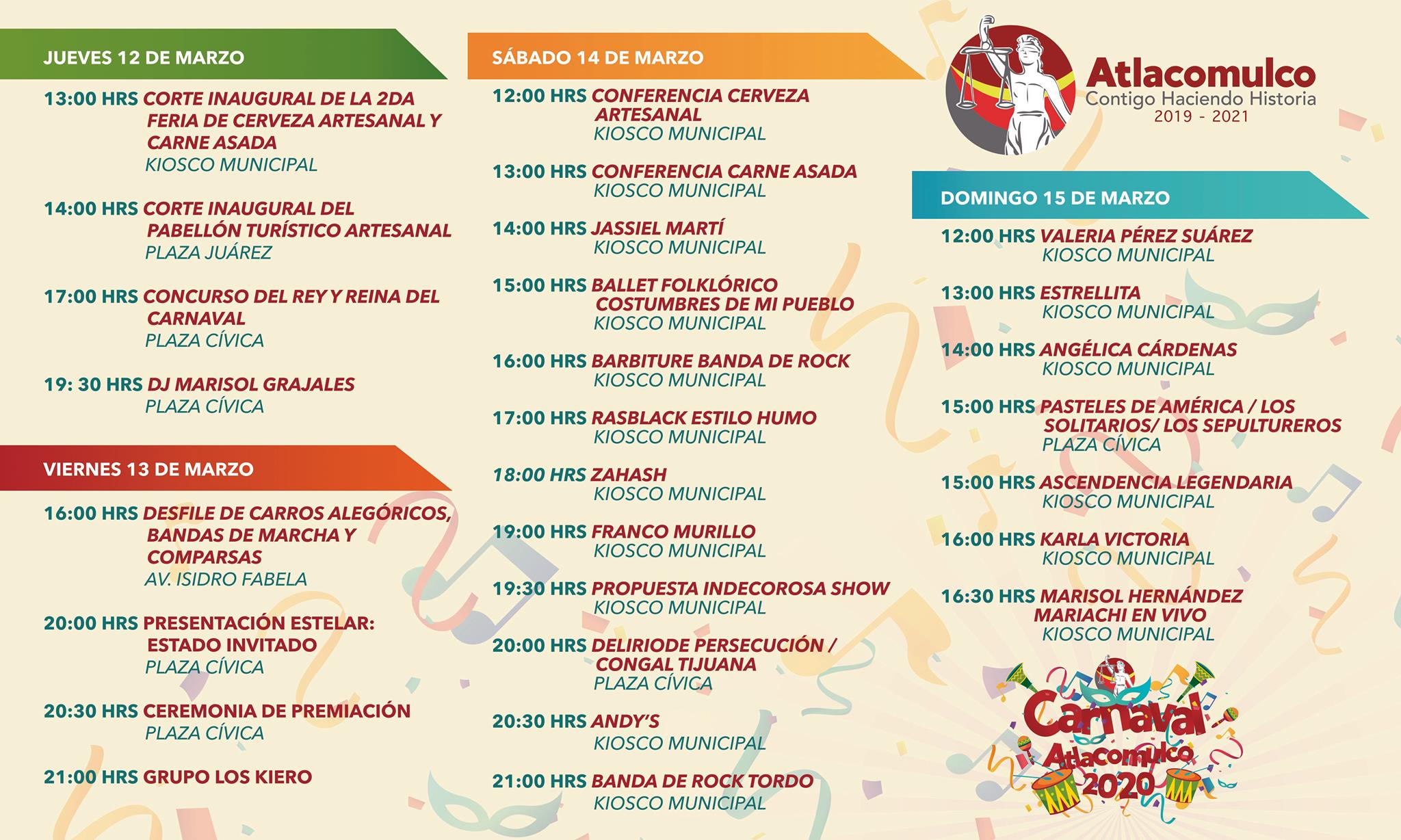 Programa completo Carnaval Atlacomulco 2020