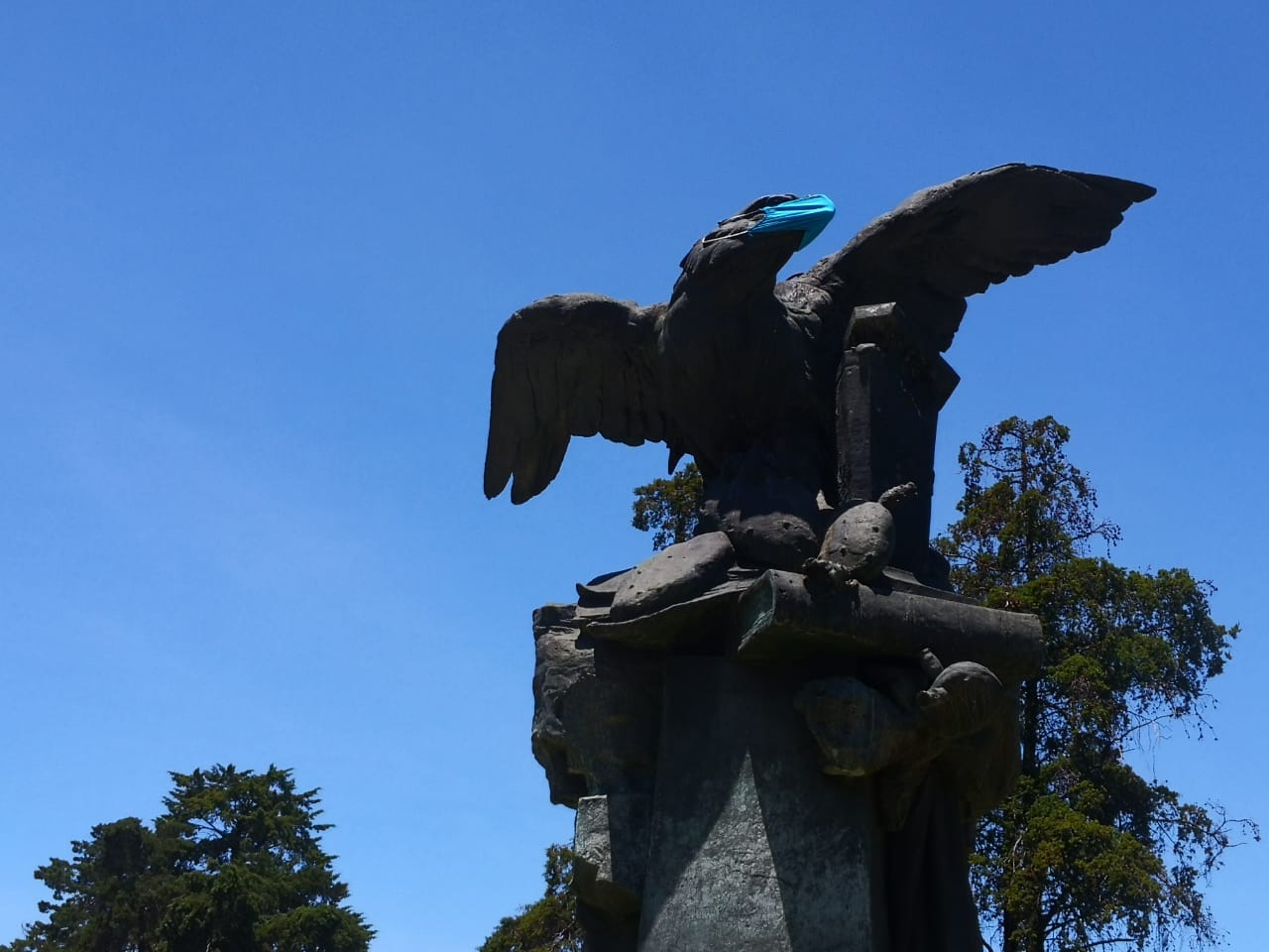 Fotografías] Ponen cubrebocas en monumentos de Toluca