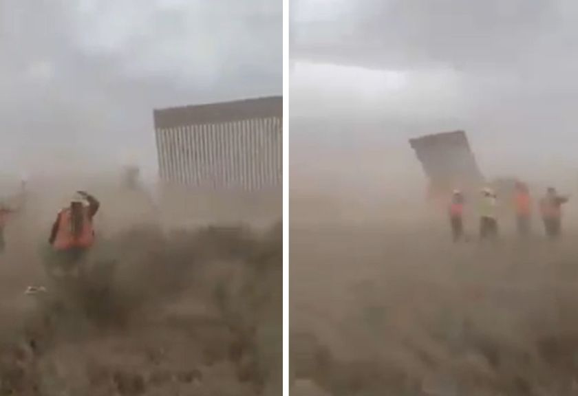 [Video] Se derrumba una parte del muro de la frontera tras el paso del Huracán Hanna
