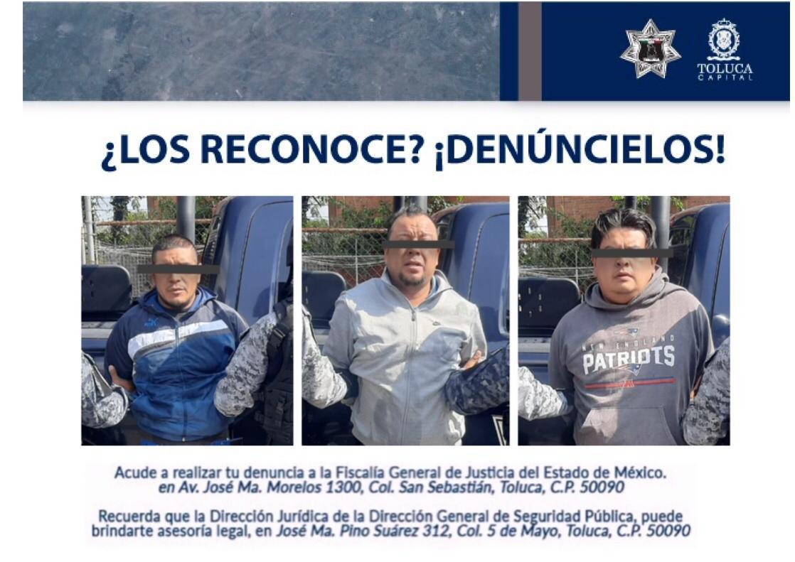 Detienen en San Lorenzo Tepaltitlán a 3 sujetos armados.