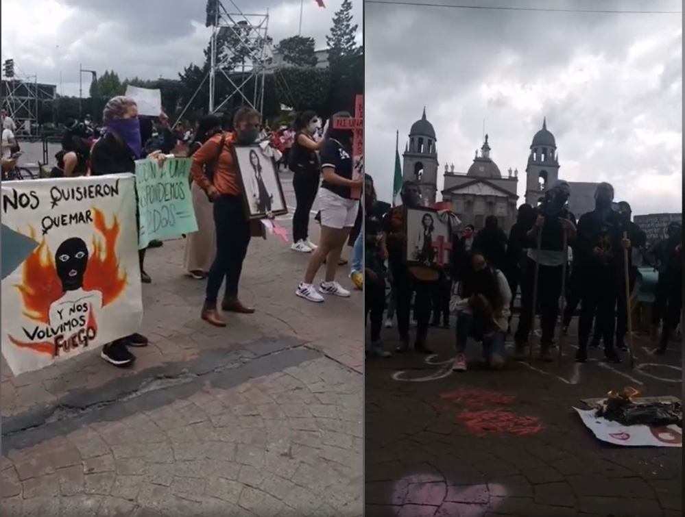 Se manifiestan colectivos feministas frente al palacio de Gobierno en Toluca
