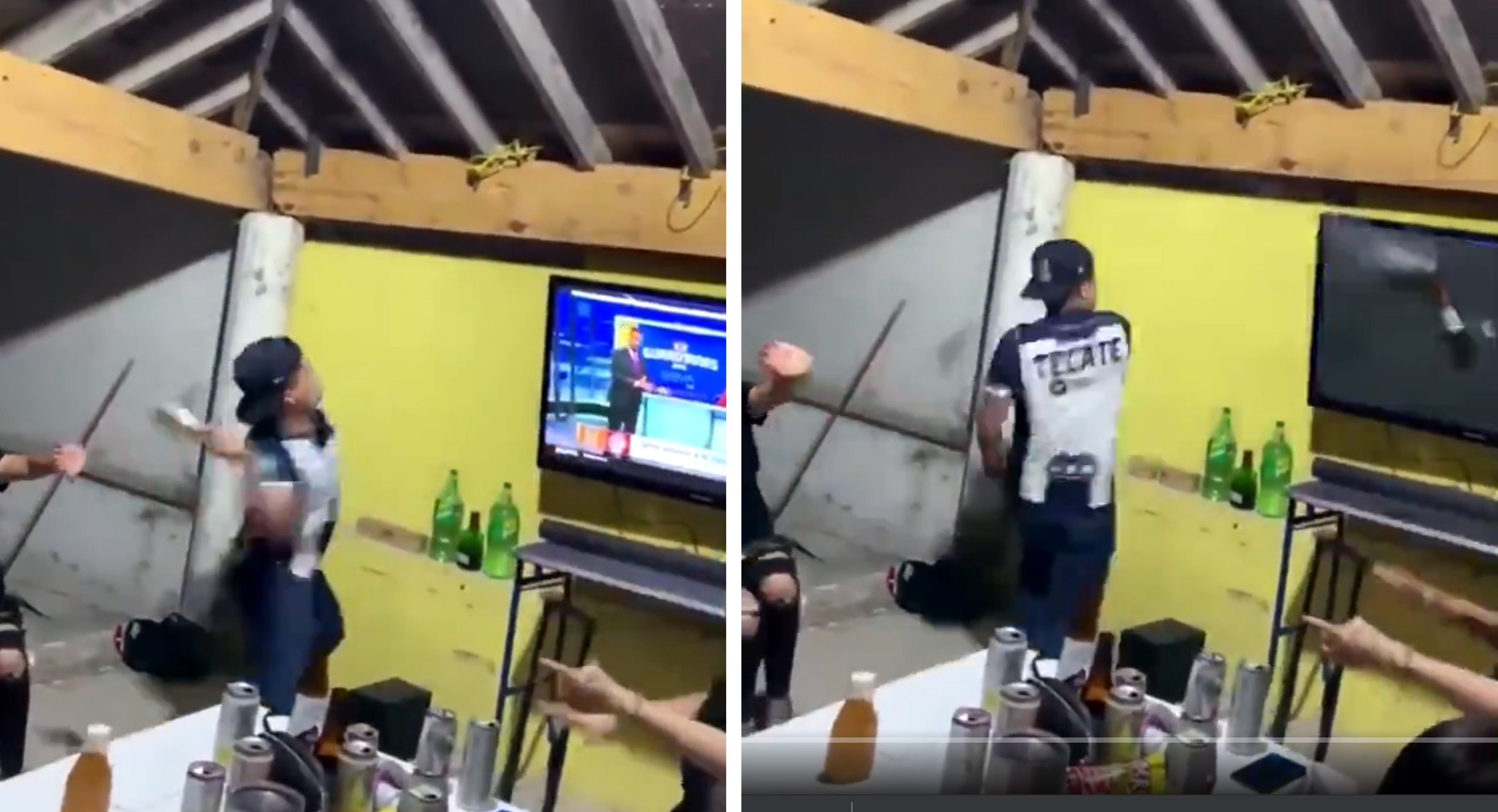 Aficionado del Monterrey destruye pantalla con botella de cerveza || VIDEO