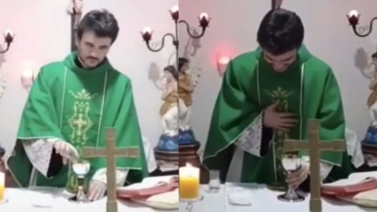 (VIDEO) Le da un ataque de risa a sacerdote en plena misa