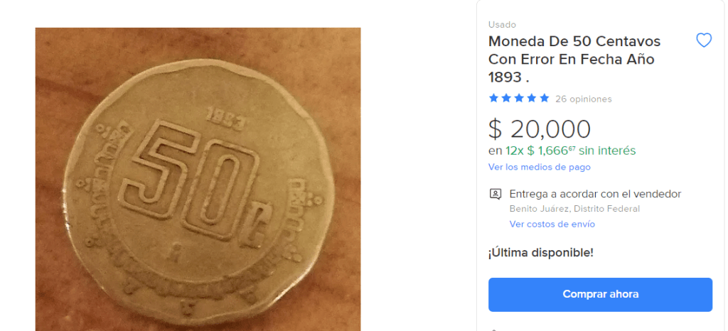 Esta moneda de 50 centavos se vende hasta en 20 mil pesos