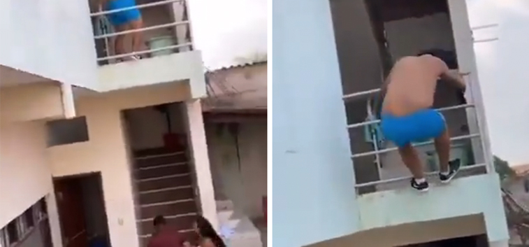 Viral: Hombre encuentra a su esposa con amante y este huye por el balcón