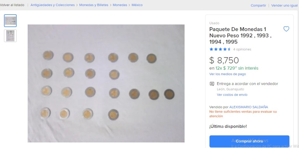 Monedas de 1 peso se venden en más de 8 mil pesos