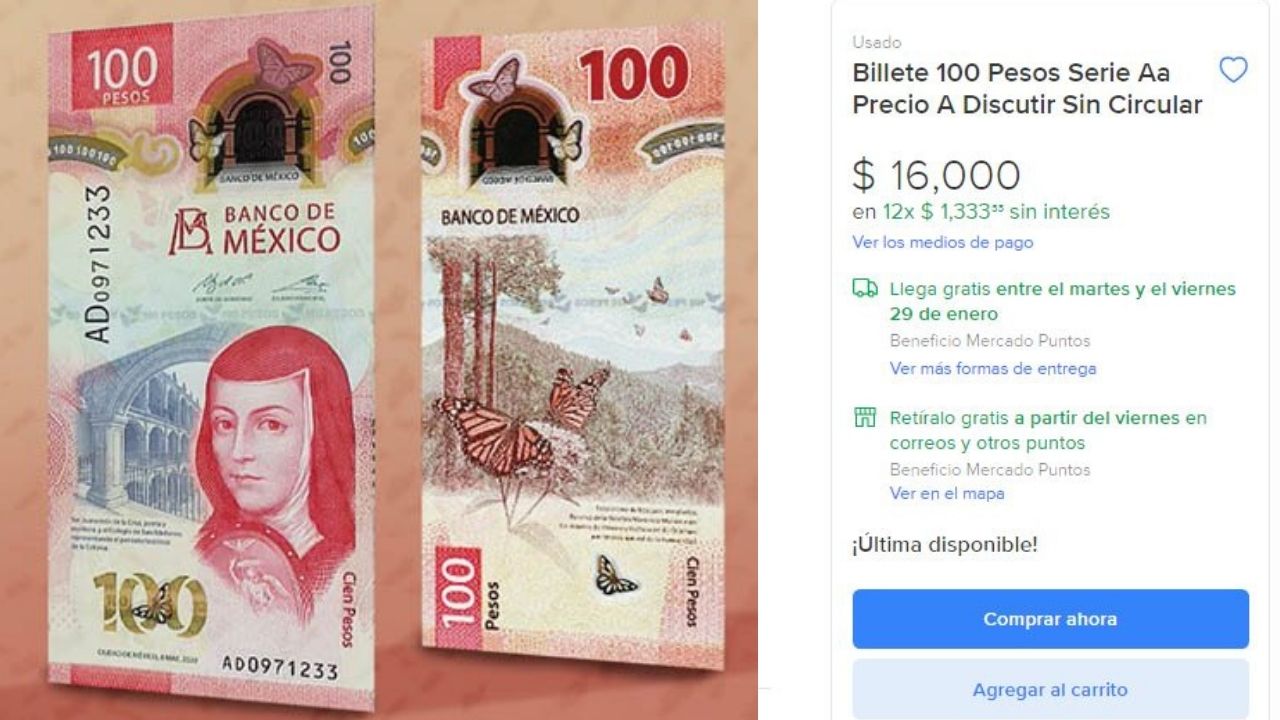 Billete de 100 pesos de Sor Juana incrementa su valor hasta en 16 mil pesos