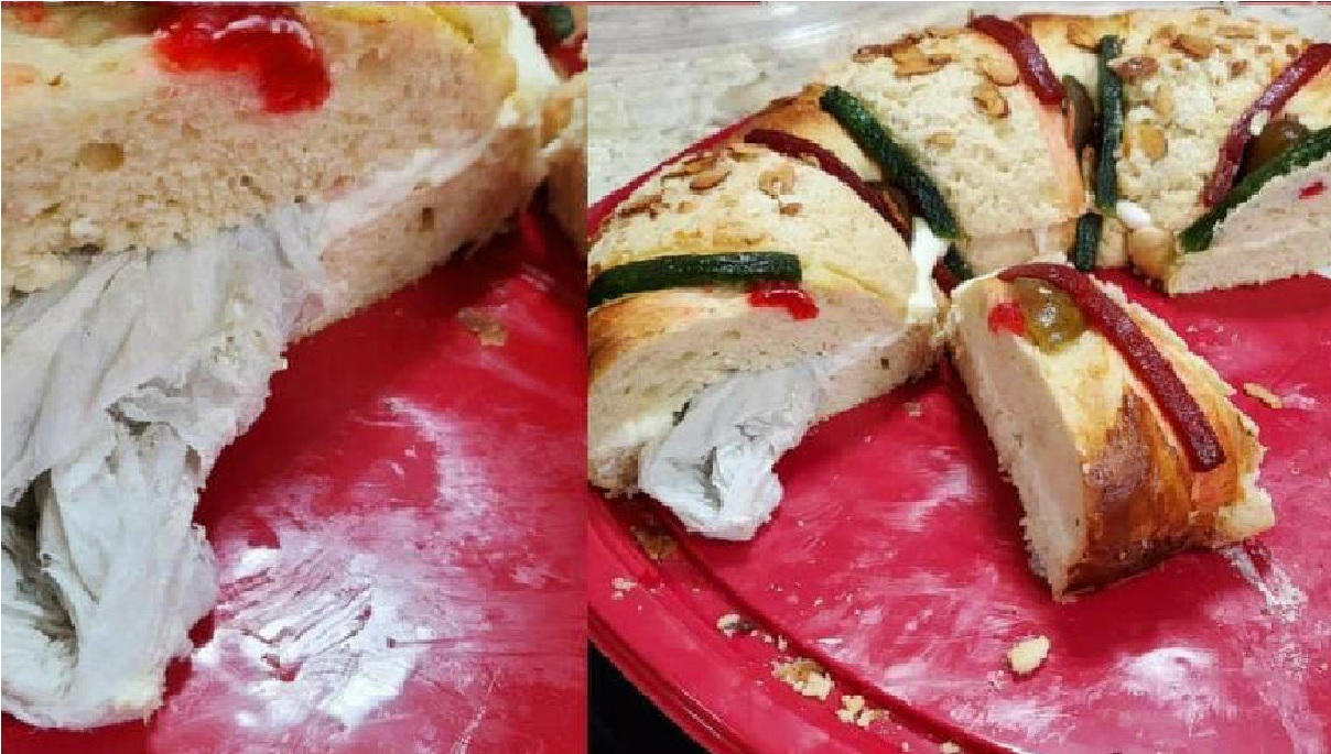 Compra una deliciosa Rosca de Reyes pero venía rellena de papel || FOTOS