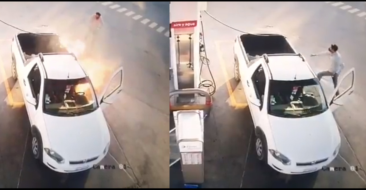 Usó su celular en una gasolinera y su camioneta se incendia || VIDEO viral