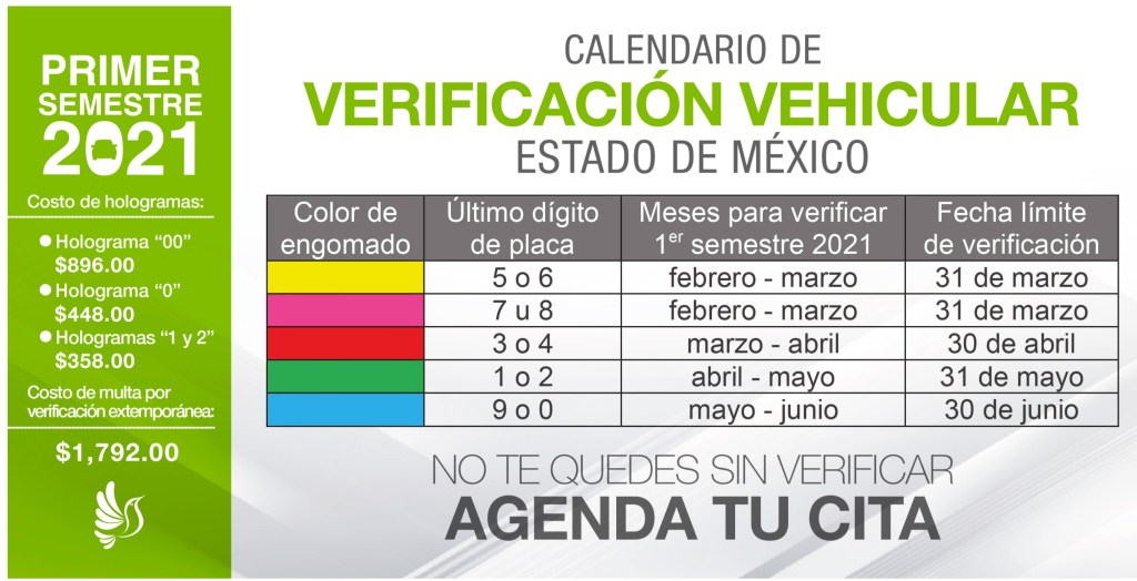 consulta en esta imagen las fechas, hologramas, mes que te tocará para realizar la verificación vehicular en el Estado de México. Además, podrás consultar los precios de este trámite. 