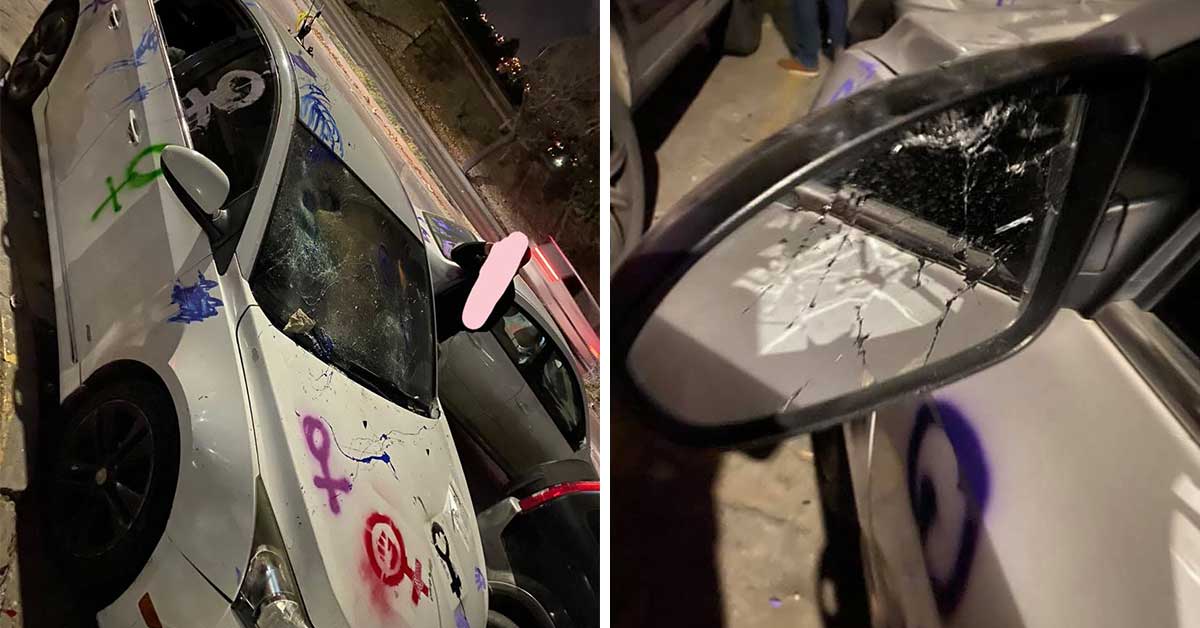 Mujer denuncia daños a su carro tras marcha del 8M || FOTOGRAFÍAS