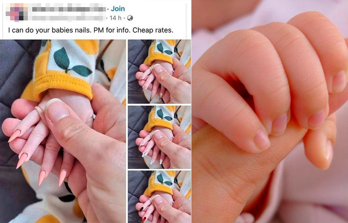Mujer es criticada por poner uñas postizas a bebés
