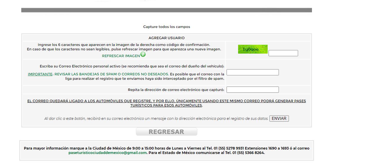 Pase turístico o permiso de circulación para CDMX y Edomex: Estos son los requisitos. Captura de pantalla de la página para registrarse