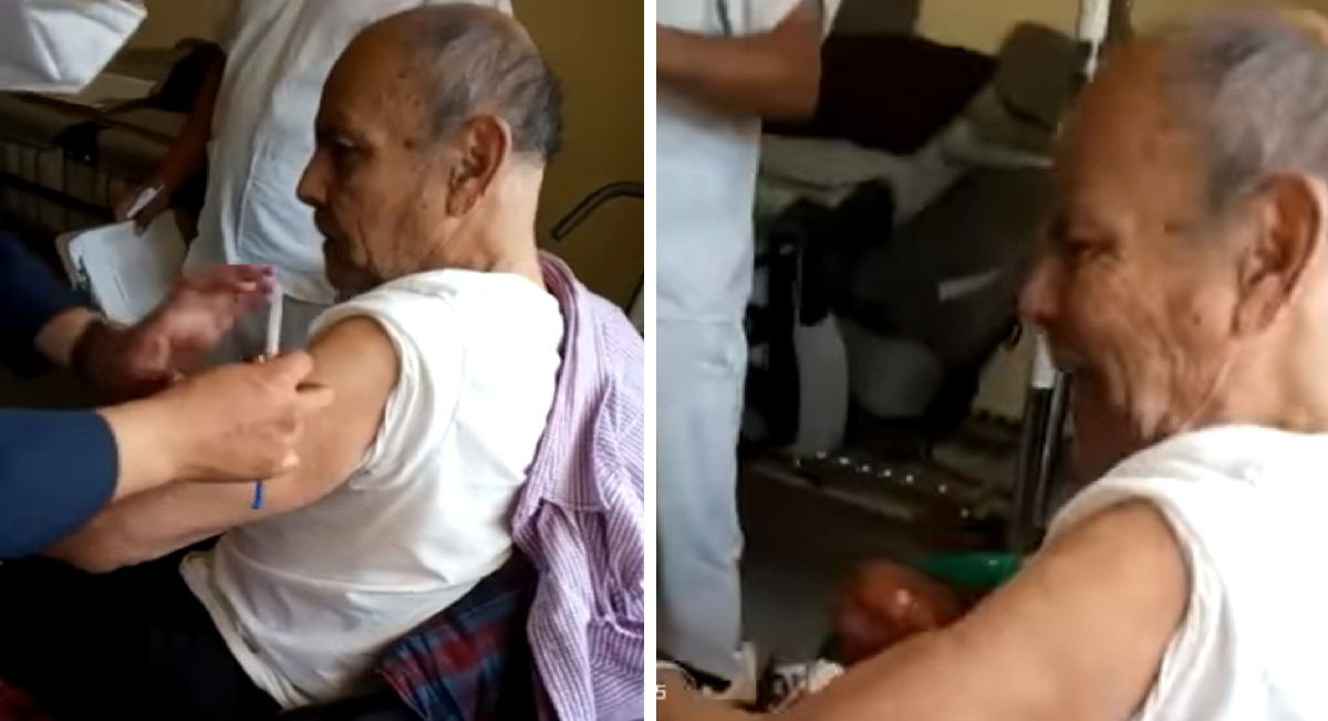 Abuelito: «Deja de estar ching… do», termina espantando a enfermera tras ser vacunado || VIDEO