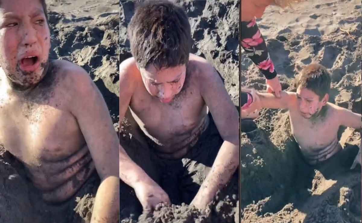 TikTok: Entierran a niño en la arena y reacciona con groserías a su familia