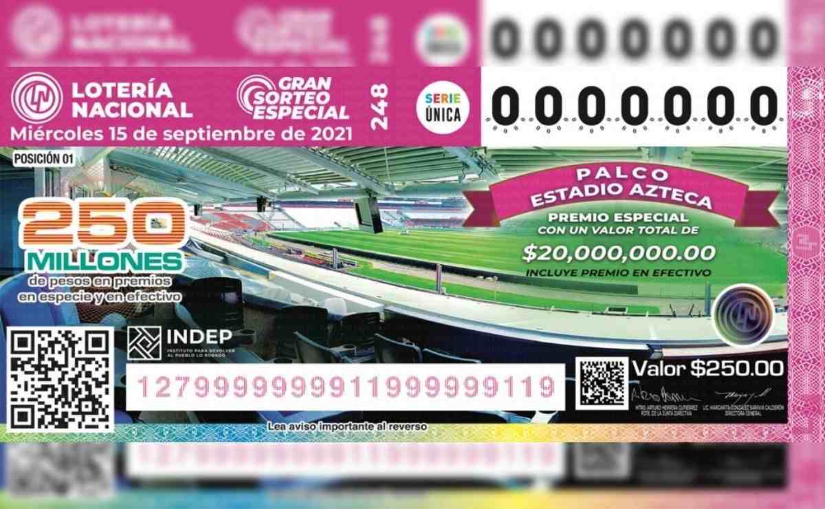 Se pondrán a la venta un total de 250 millones de boletos para la rifa del palco en el Estadio Azteca con un valor de 250 pesos cada uno