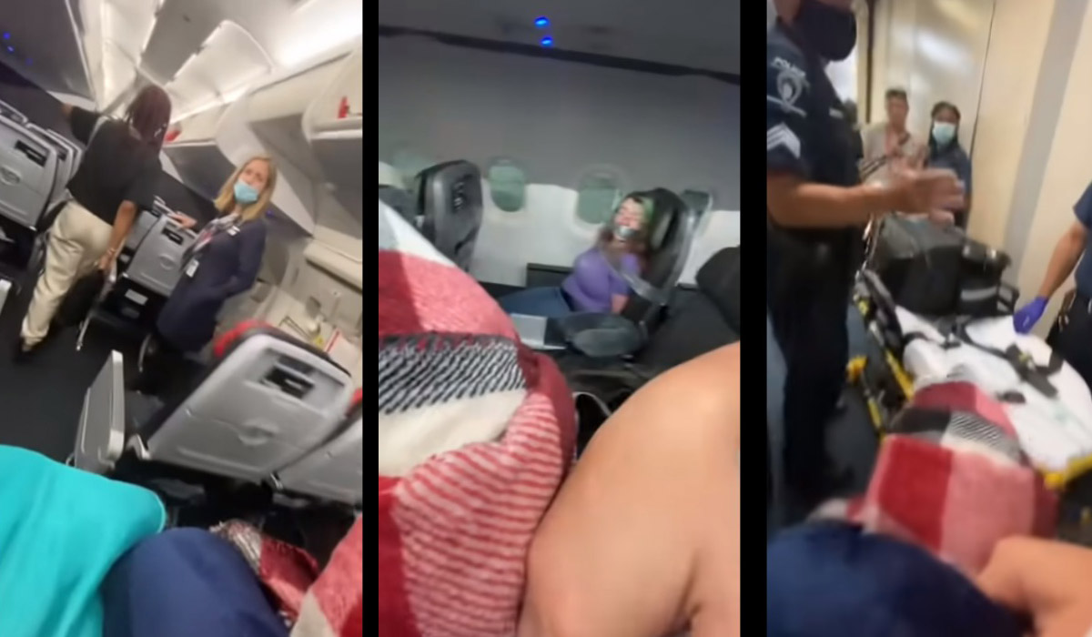 Una mujer quería abrir la puerta del avión en mero vuelo y la amarraron
