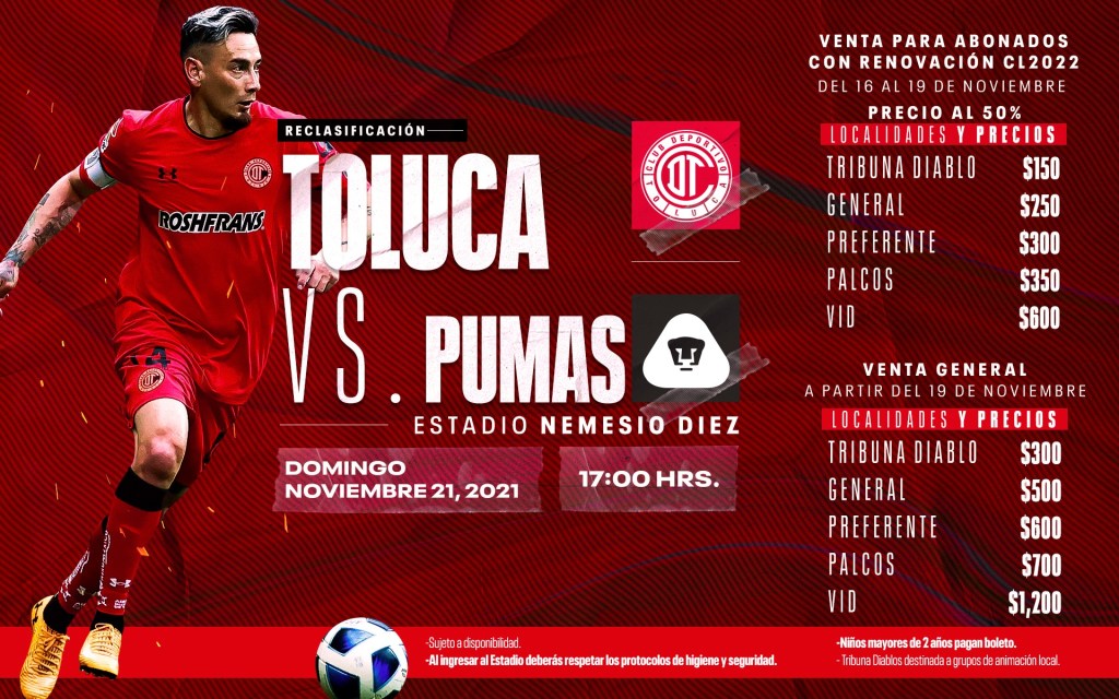 Toluca FC molesta a su afición con abono 2022 y boletos contra Pumas