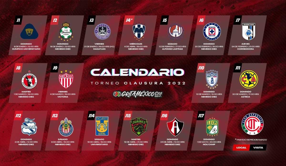 Calendario de Toluca FC Clausura 2022 disponible para descargar 