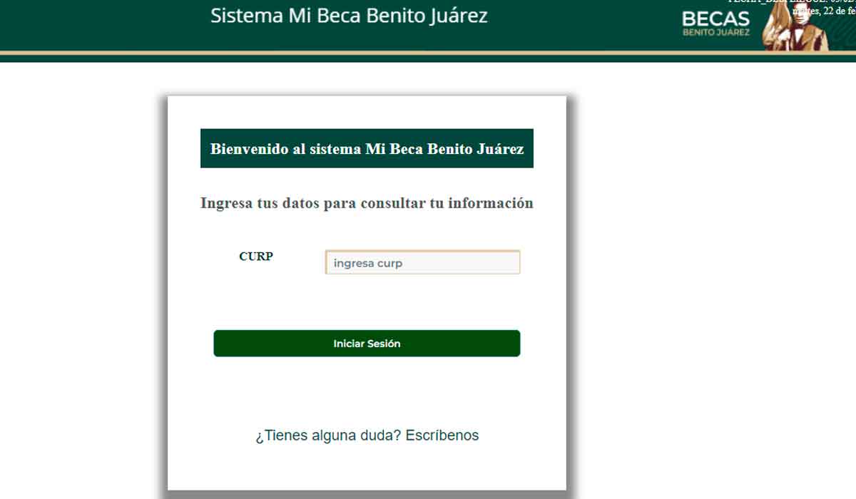 Portal de Mi Beca Benito Juarez 2022 