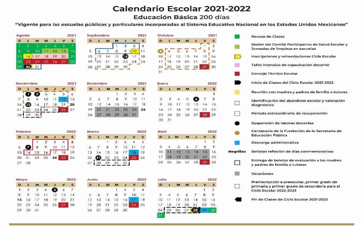 calendario sep 2021-2022 con fechas importantes y entrega de boletas de calificaciones