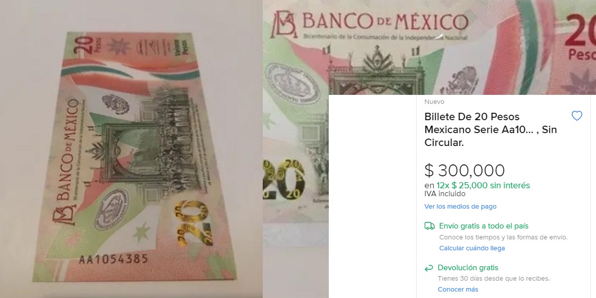 Billete mexicano se vende en 300 mil pesos ¿En donde lo venden?