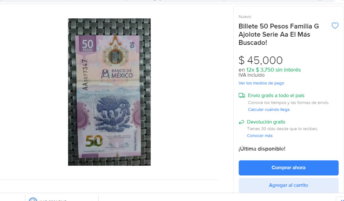 Dónde vender el billete del ajolote hasta en $45 mil pesos