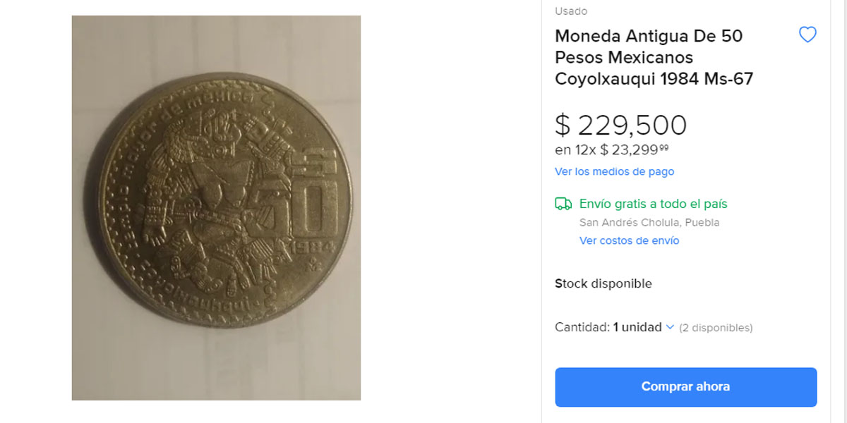 230 mil pesos eso cuesta esta moneda antigua ¿Tú tienes una?