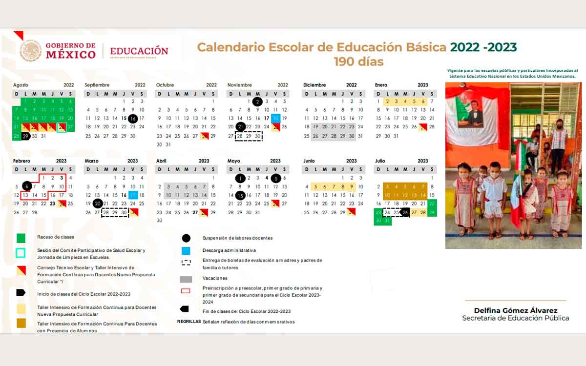 Propuesta de Calendario Escolar SEP 2022-2023 para preescolar, primaria y secundaria