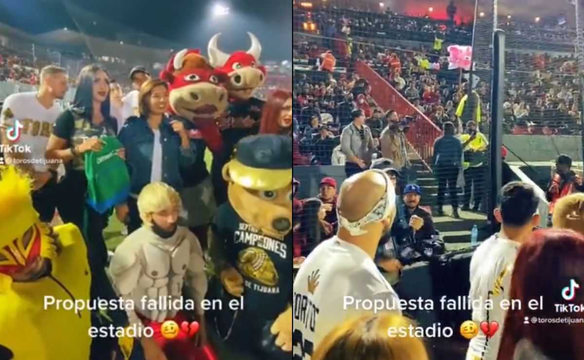 Fracasa pedida de matrimonio de un hombre en partido de beisbol en el estadio de los Toros de Tijuana y video se hace viral