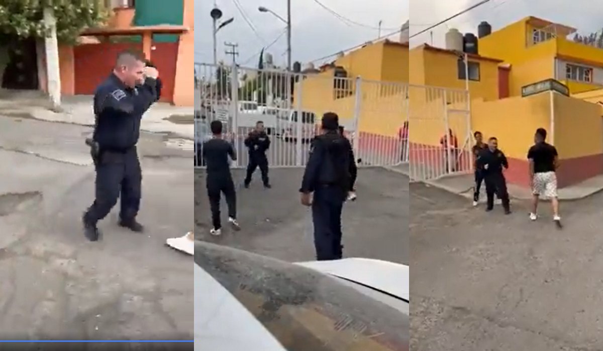 ¡A lo Alfredo Adame!, Captan a policía del EdoMéx en pelea callejera contra un joven 