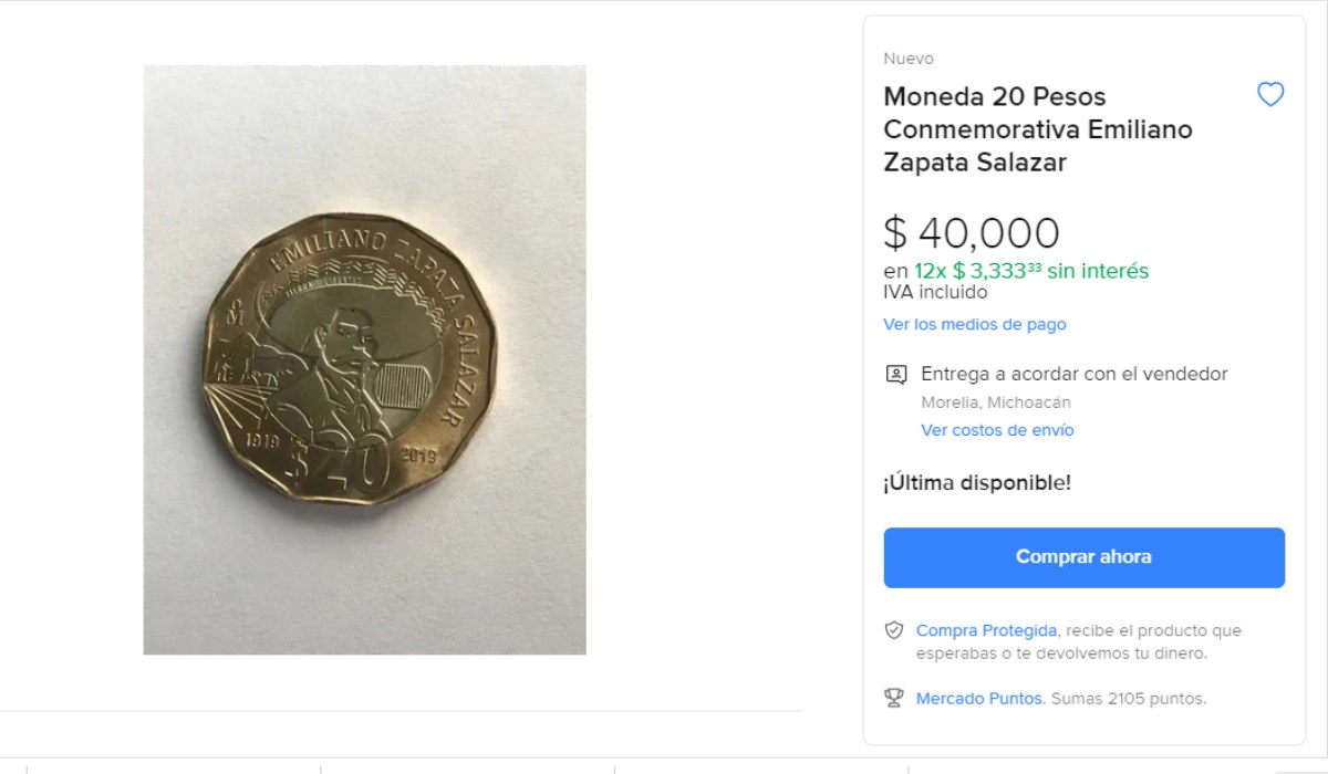 Foto de la venta de moneda de 20 pesos