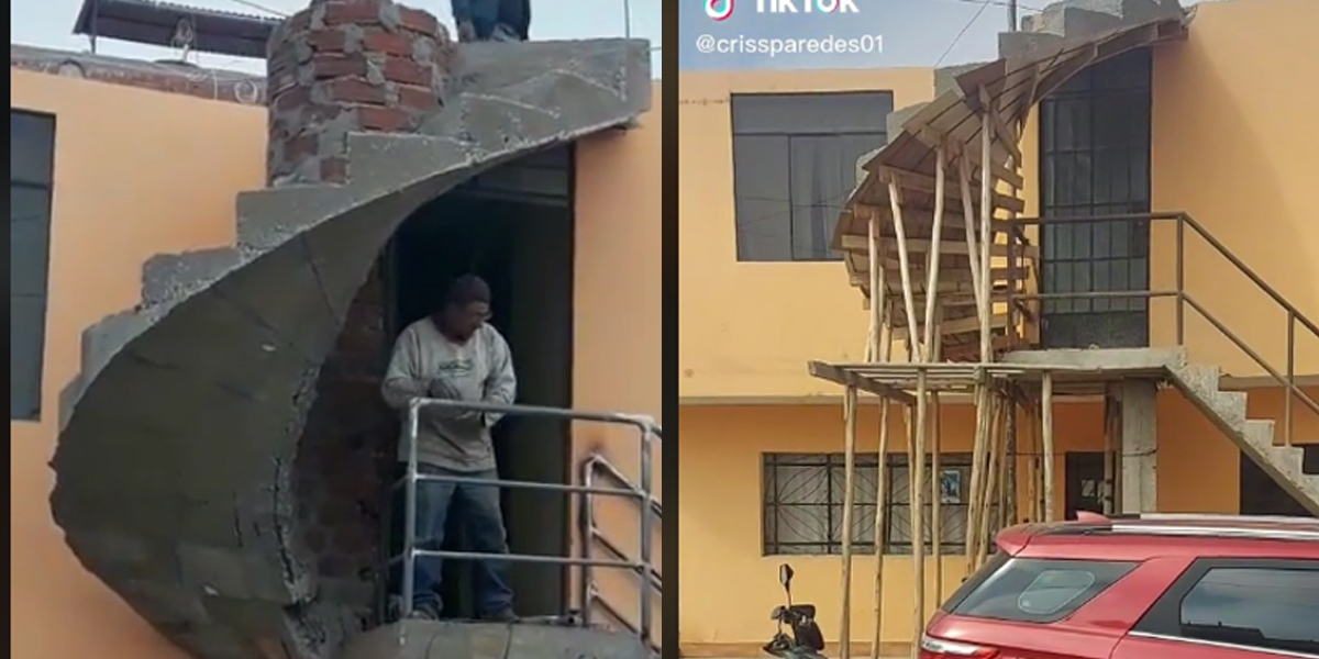 Video viral: Albañiles construyen una escalera sin entrada