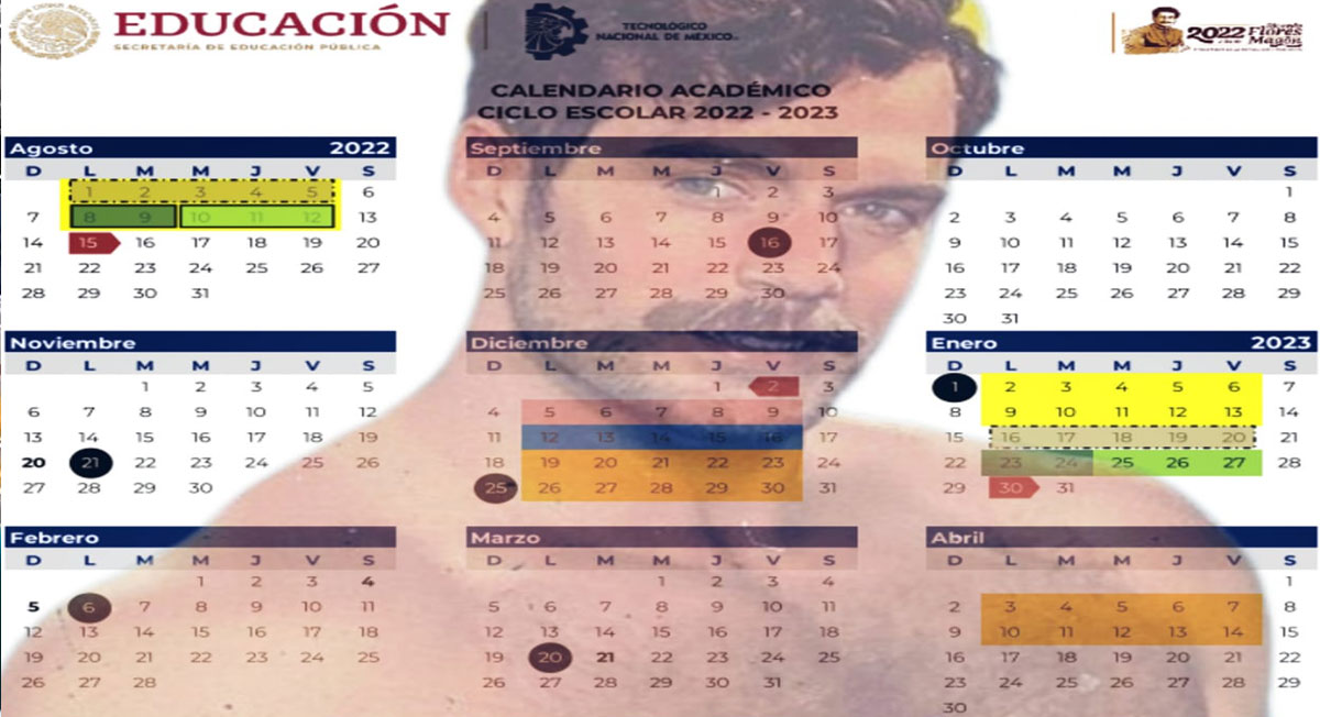 Publican en PDF calendario 2022-2023 del TecNM de Toluca con "sabroso halcón" de fondo