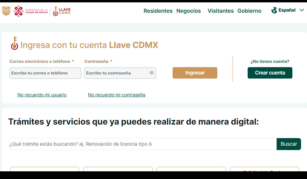Portal de la CDMX para crear una cuenta Llave