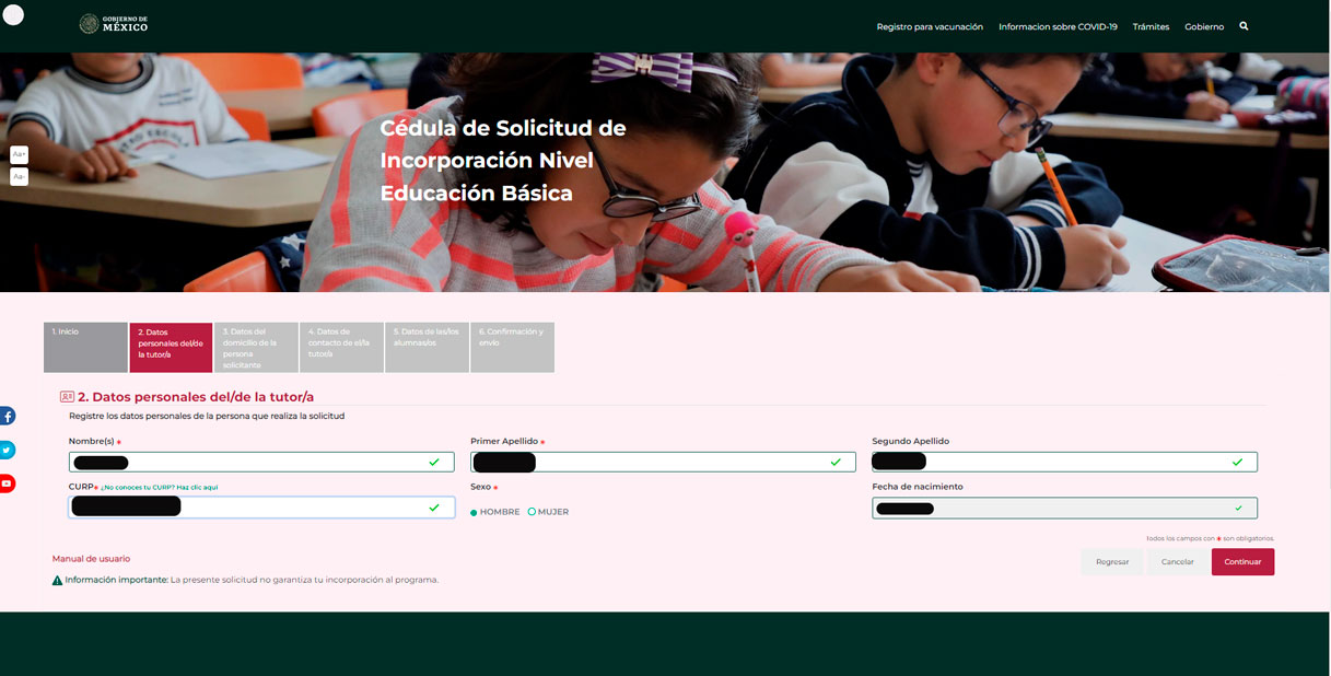 Portal de Gobierno para la Cédula de Solicitud Becas Benito Juárez