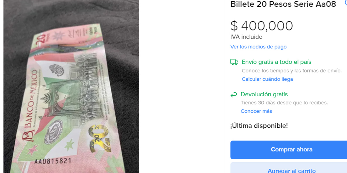 400 mil pesos se oferta un billete mexicano en internet