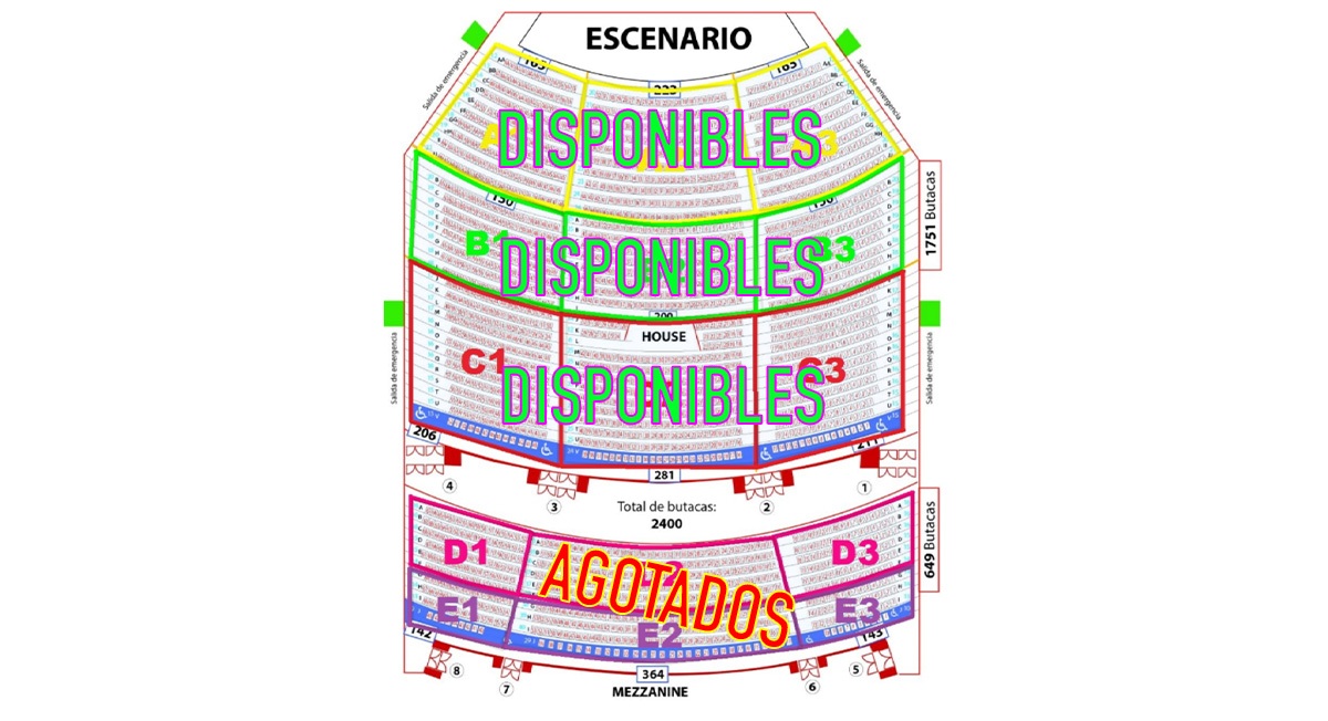 Mapa del Teatro Morelos para el concierto de Napoleón en Toluca